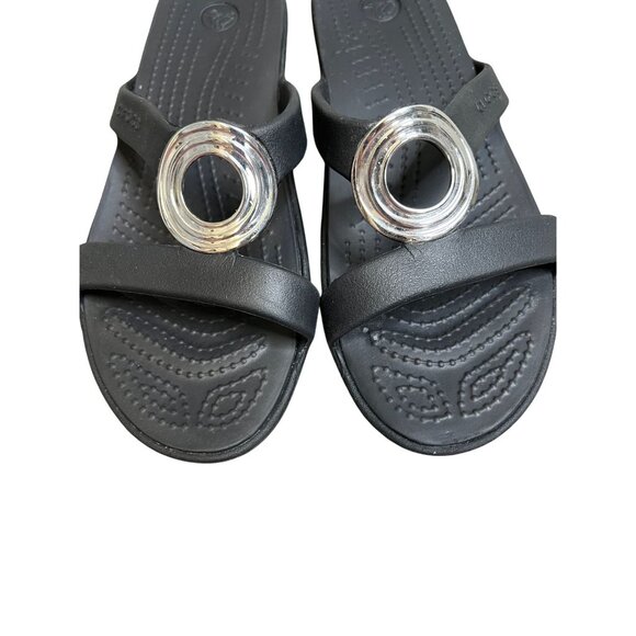 Crocs Sanrah Black Beveled Circle Flat Slide Sandal Women Size 8 Discontinued - Picture 3 of 12